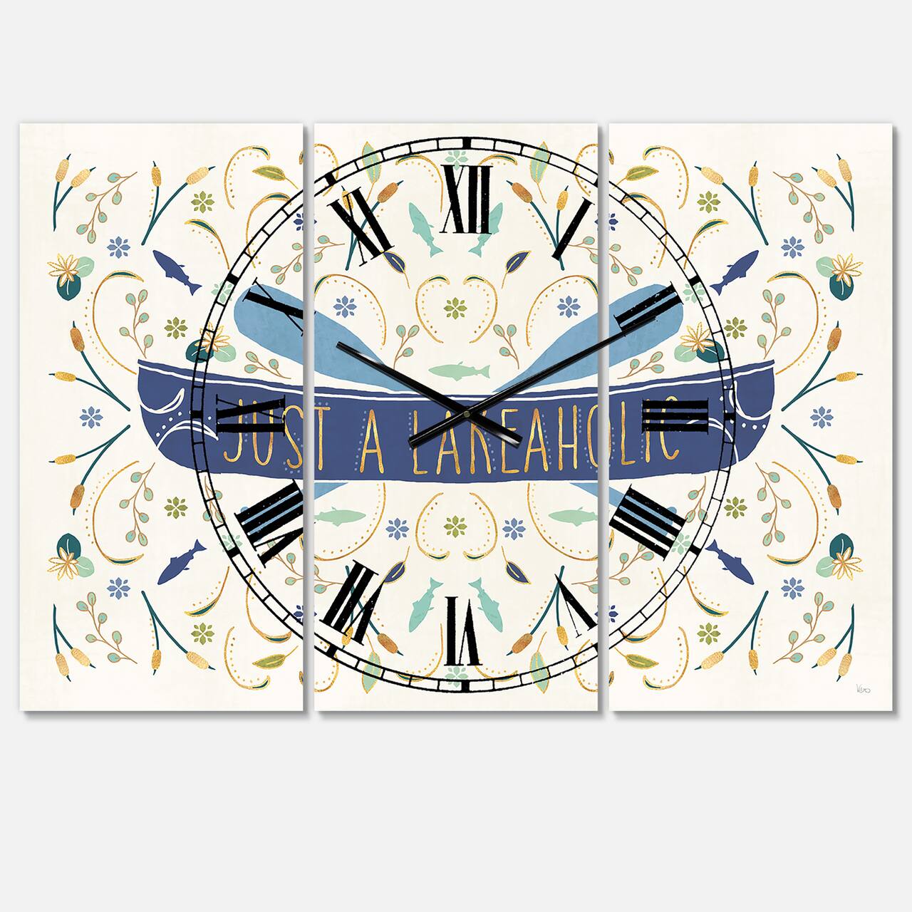 Designart Just A Lakeaholic Lake House 3 Panel Wall Clock